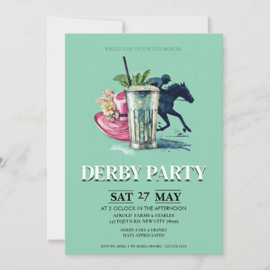 Kentucky Derby Feest Uitnodiging Mint Julep Derby (Voorkant)
