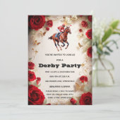 Kentucky Derby Feest Uitnodiging Rode Rozen Paard  (Staand voorkant)