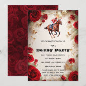 Kentucky Derby Feest Uitnodiging Rode Rozen Paard  (Voorkant / Achterkant)