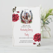 Kentucky Derby Feest Uitnodiging Rozen Hoefijzer H (Staand voorkant)