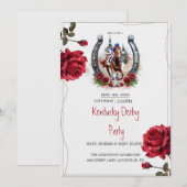 Kentucky Derby Feest Uitnodiging Rozen Hoefijzer H (Voorkant / Achterkant)