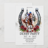 Kentucky Derby Feest Uitnodiging Watercolor Paarde (Voorkant / Achterkant)