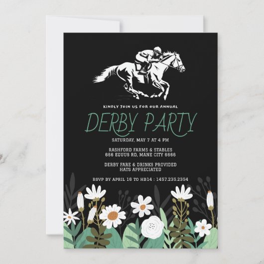 Kentucky Derby-feest uitnodiging - Witte Paard & J (Voorkant)
