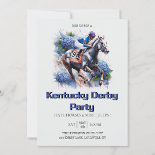 Kentucky Derby-feestuitnodiging Blauwe Aquarel Ho Kaart