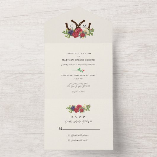 Kentucky Derby geïnspireerd Alles in een bruiloft  All In One Uitnodiging (Binnen)