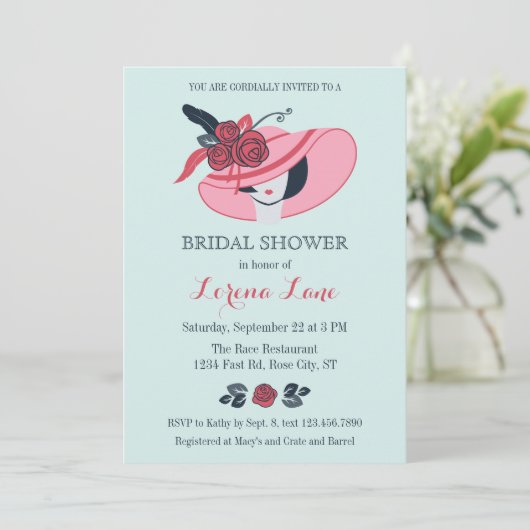Kentucky Derby Geïnspireerd Bridal Douche Uitnodig Kaart (Staand voorkant)