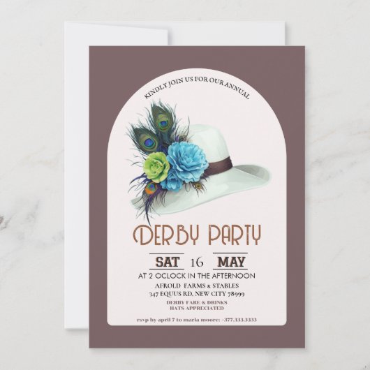 Kentucky Derby Hoed Feest Uitnodiging Elegante Der (Voorkant)