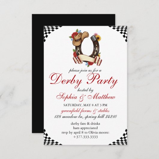 Kentucky Derby Horse Racing Themed Elegant Invite Kaart (Voorkant / Achterkant)