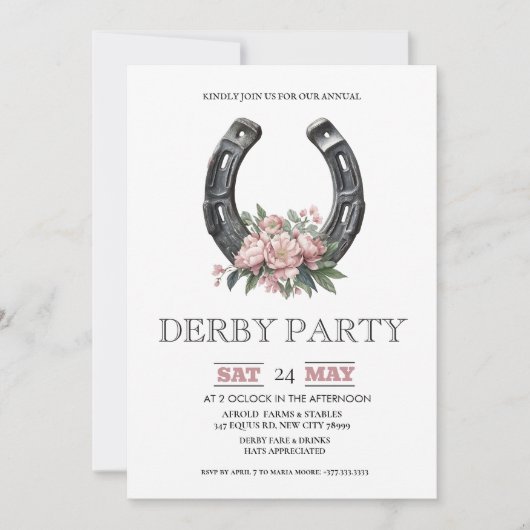 Kentucky Derby Party Invitation Silver Horseshoe P Kaart (Voorkant)