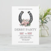 Kentucky Derby Party Invitation Silver Horseshoe P Kaart (Staand voorkant)