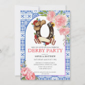 Kentucky Derby Wedding Invitation Floral Blue Kaart (Voorkant)