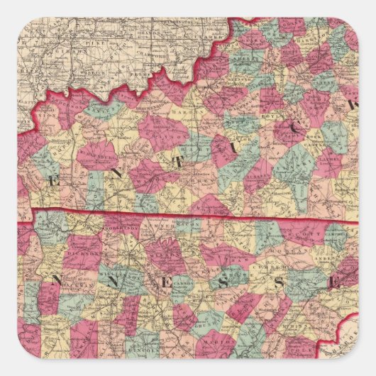 Kentucky en Tennessee 2 Vierkante Sticker (Voorkant)