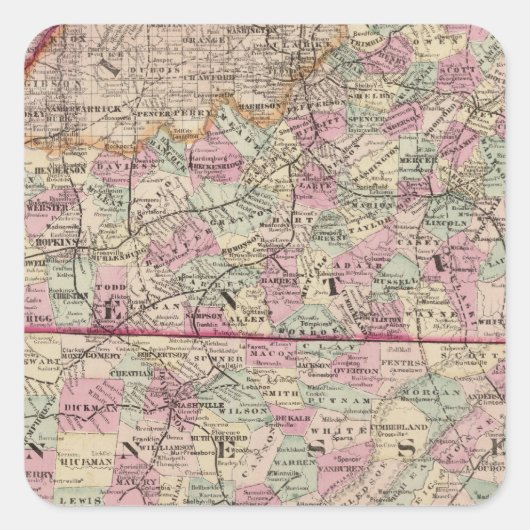 Kentucky en Tennessee 4 Vierkante Sticker (Voorkant)