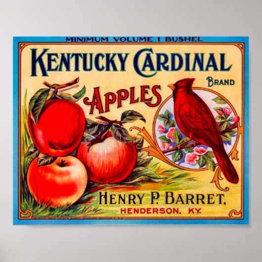 Kentucky Kardinaal  Fruit Crate Label Poster (Voorkant)