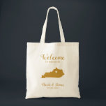 Kentucky Map Wedding Welcome Bag, Gold Tote Bag<br><div class="desc">Het weekend van de bruiloft heet cadeautas voor gasten uit de stad voor je bruiloft,  met afbeelding van Kentucky,  met hart dat je op de precieze locatie kunt plaatsen. Vul tas met je favoriete godies.</div>