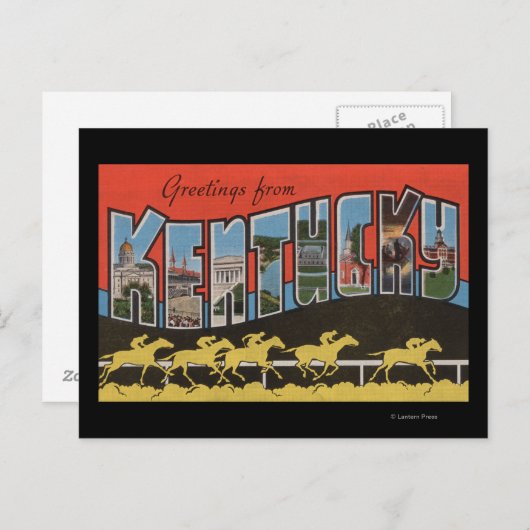 Kentucky (paardenraatscène) - grote lettergrootte briefkaart (Voorkant / Achterkant)