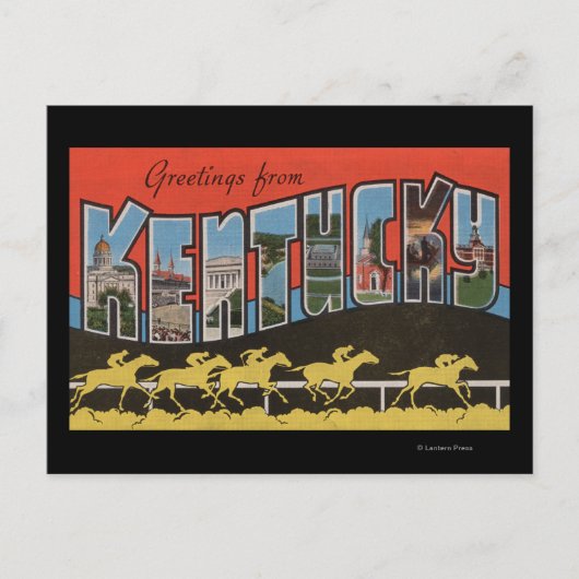 Kentucky (paardenraatscène) - grote lettergrootte briefkaart (Voorkant)