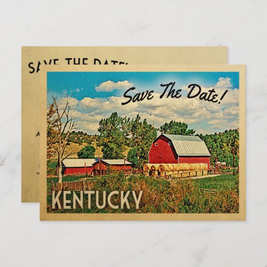Kentucky Save the Date Boerderij Barn Rustic Aankondigingskaart (Voorkant / Achterkant)