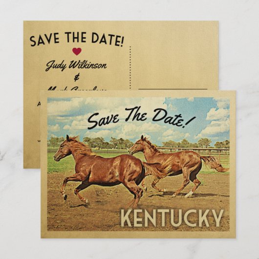 Kentucky Save the Date Horses Aankondigingskaart (Voorkant / Achterkant)