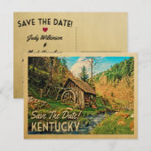 Kentucky Save the Date Rustic Cabin Mill Bossen Aankondigingskaart (Voorkant / Achterkant)