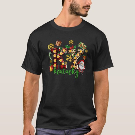 Kentucky State Buffel Plaid Kerstmis Santa KY Ke T-shirt (Voorkant)