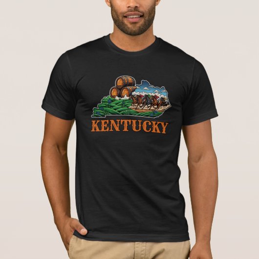 Kentucky State Outline Tattoo Style Horse Bourbon T-shirt (Voorkant)