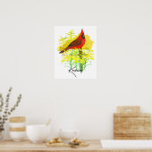 Kentucky State Shape Cardinal Bird Goldenrod Poster (Keuken)
