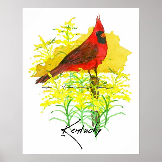 Kentucky State Shape Cardinal Bird Goldenrod Poster (Voorkant)