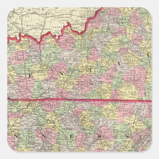 Kentucky, Tennessee 3 Vierkante Sticker (Voorkant)