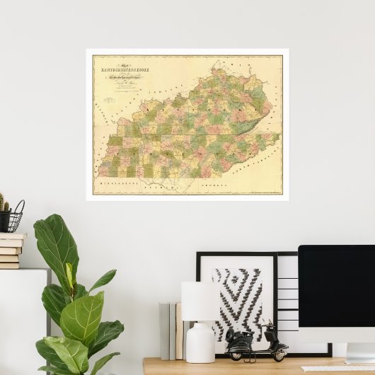 Kentucky & Tennessee Railroad Map 1839 Poster (Thuiskantoor)