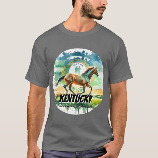 Kentucky Thoroughbred Horse State Animal Watercolo T-shirt (Voorkant)
