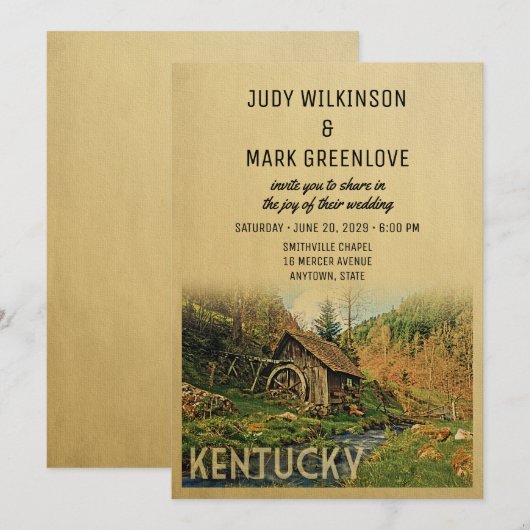 Kentucky Wedding Invitation Rustic Cabin Mill Kaart (Voorkant / Achterkant)