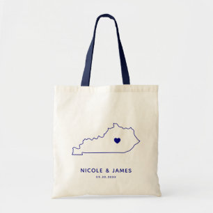 Kentucky Wedding Welcome Bag Tas, Navy Blue Map Tote Bag