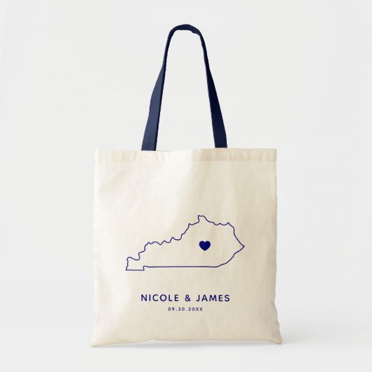 Kentucky Wedding Welcome Bag Tas, Navy Blue Map Tote Bag (Voorkant)