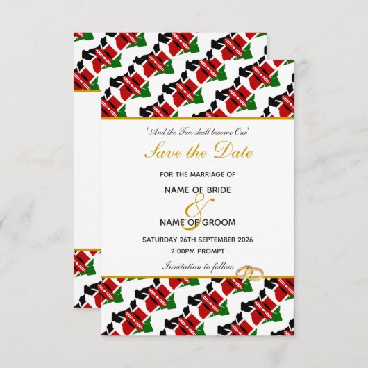 KENYA Christelijke Trouwkaart Bewaar Datum Save The Date (Voorkant / Achterkant)