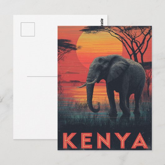 Kenya Elephant vintage Briefkaart (Voorkant / Achterkant)