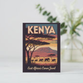 Kenya Elephants Illustration Travel Art Vintage Briefkaart (Staand voorkant)
