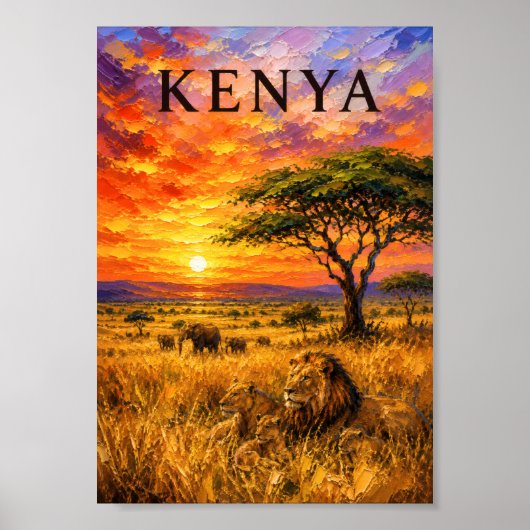 Kenya: Fiery Sunset Safari Art Souvenir Poster (Voorkant)