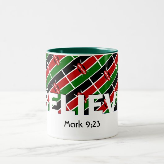 KENYA FLAG Christelijk GELOVEN Mark 9:23 Custom Tweekleurige Koffiemok (Center)