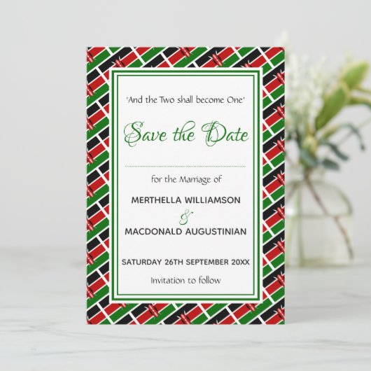 KENYA FLAG Gepersonaliseerd Schrift Stijlvol Kenia Save The Date (Staand voorkant)