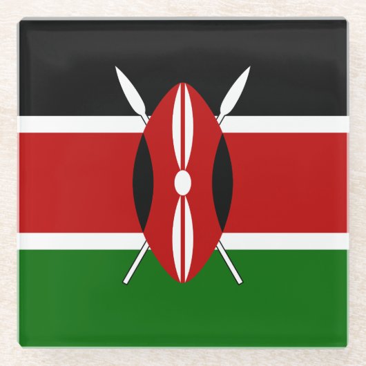 Kenya Flag Glazen Onderzetter (Voorkant)