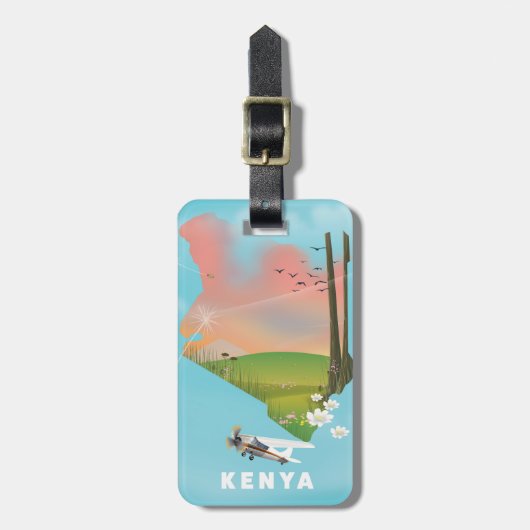 Kenya Map Illustration reisposter. Bagagelabel (Voorkant verticaal)
