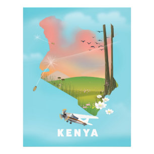 Kenya Map Illustration reisposter. Foto Afdruk
