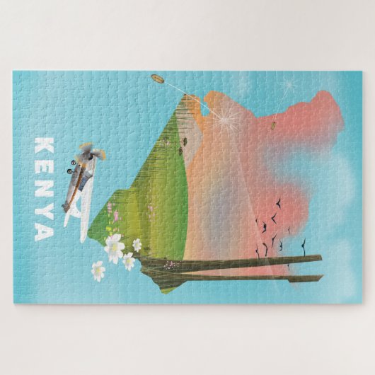 Kenya Map Illustration reisposter. Legpuzzel (Horizontaal)