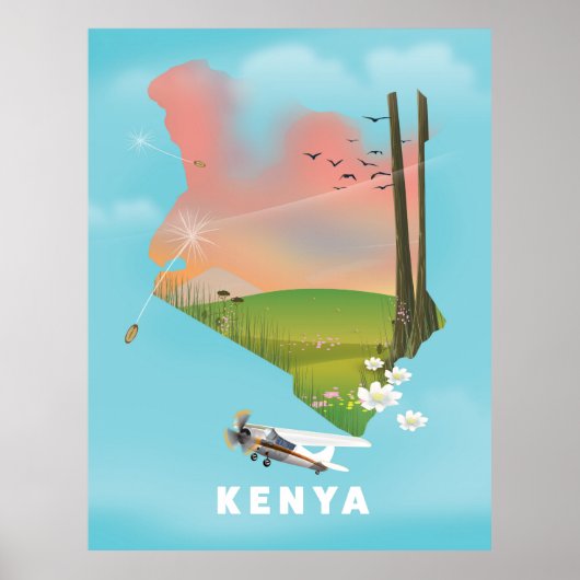Kenya Map Illustration reisposter. Poster (Voorkant)