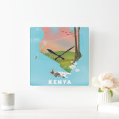 Kenya Map Illustration reisposter. Vierkante Klok (Huis)