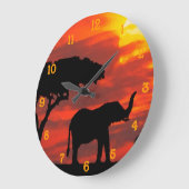 Kenya Safari Elephant Wildlife Sunset Waterverf Grote Klok (Hoek)