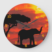 Kenya Safari Elephant Wildlife Sunset Waterverf Grote Klok (Voorkant)