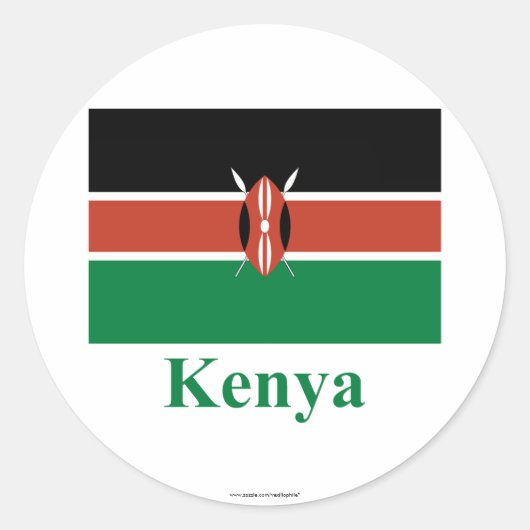 Kenya vlag met naam ronde sticker (Voorkant)