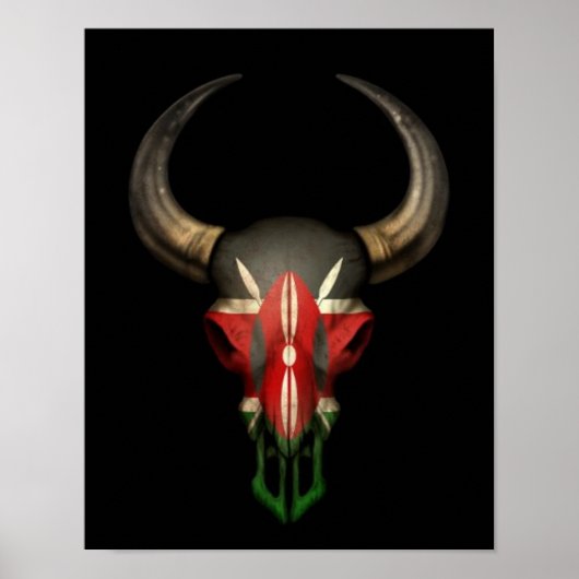 Kenyan Flag Bull Skull op Black Poster (Voorkant)